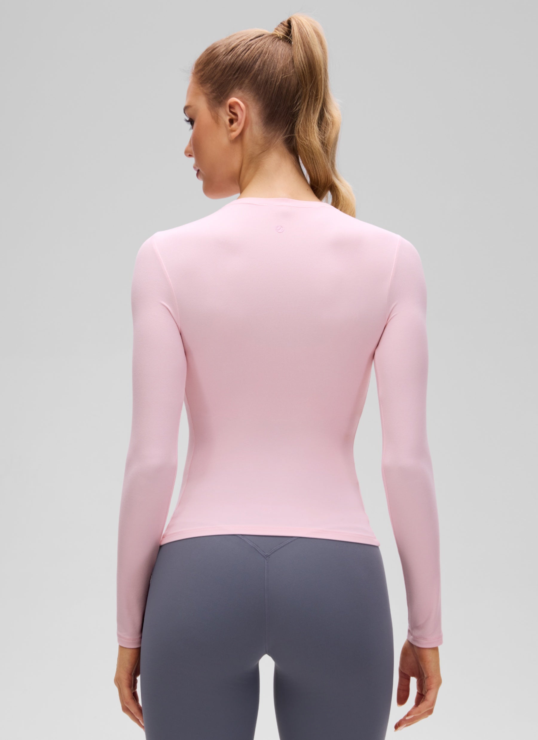 CRZ YOGA Women's Crew Neck Tight Fit Long Sleeve Shirts Casual Tee Strawberry Pink