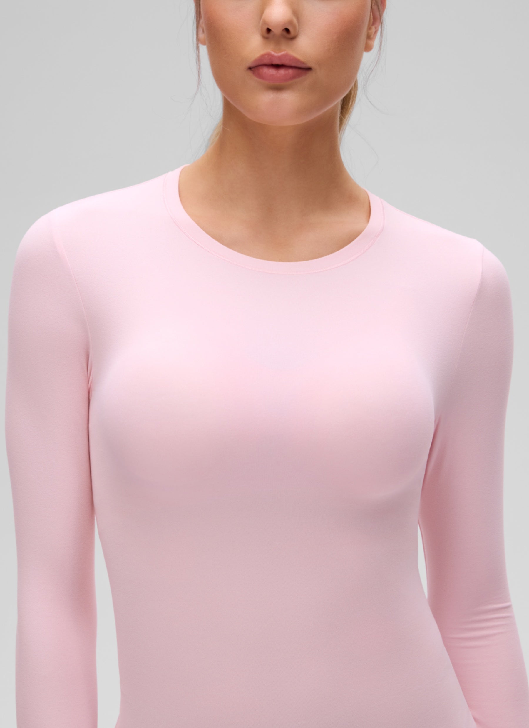 CRZ YOGA Women's Crew Neck Tight Fit Long Sleeve Shirts Casual Tee Strawberry Pink
