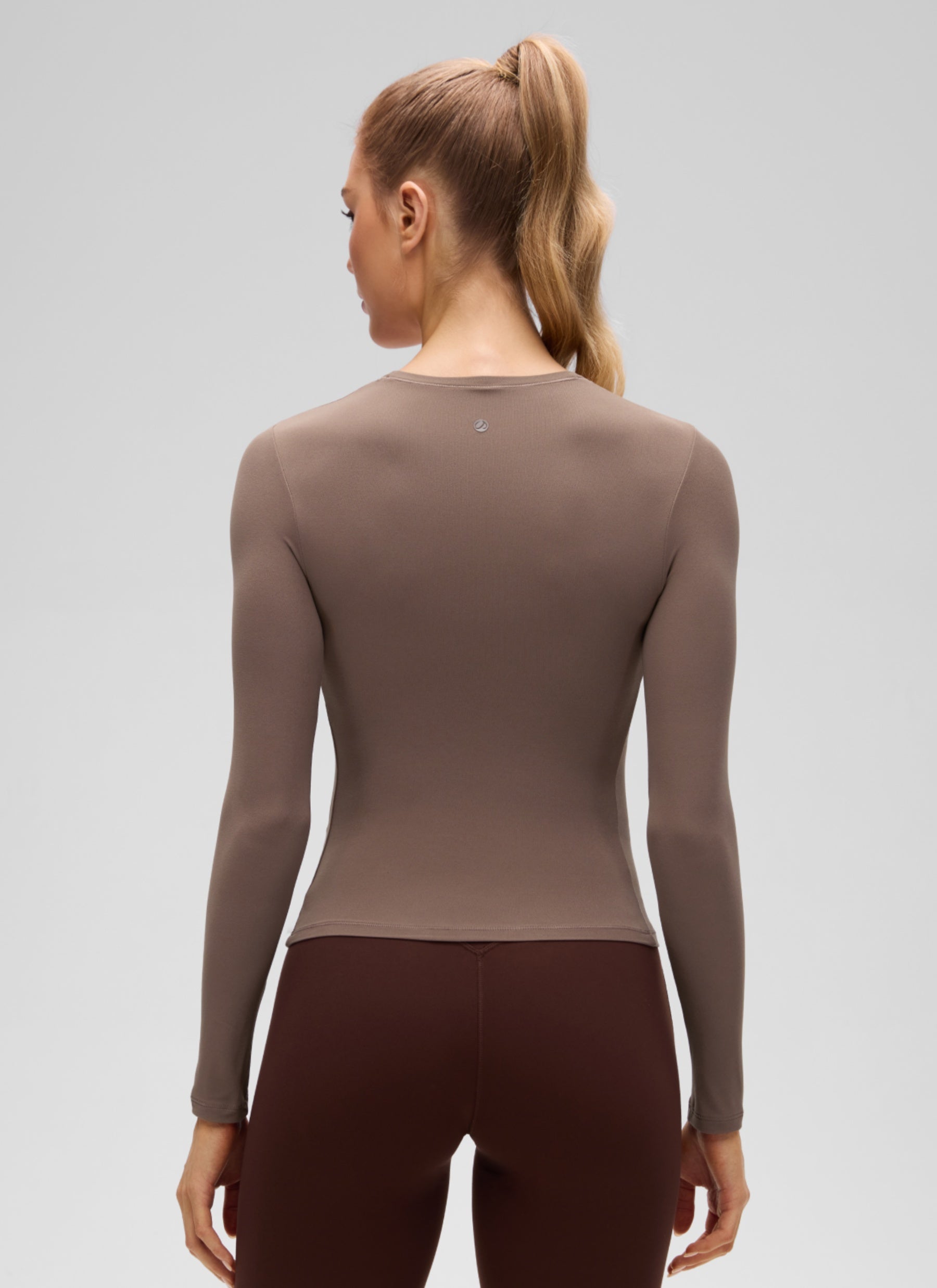 CRZ YOGA Women's Crew Neck Tight Fit Long Sleeve Shirts Casual Tee Brown Purple
