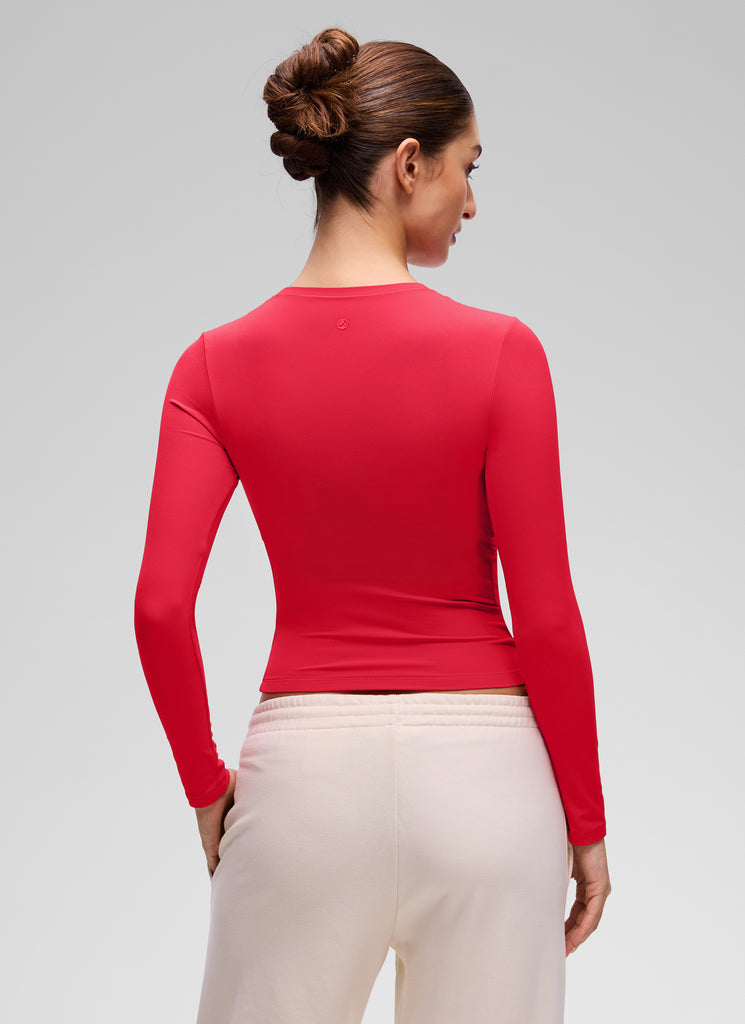 CRZ YOGA Women's Crew Neck Tight Fit Long Sleeve Shirts Casual Tee Aurora Red