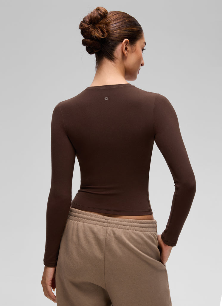 CRZ YOGA Women's Crew Neck Tight Fit Long Sleeve Shirts Casual Tee Aurora Red