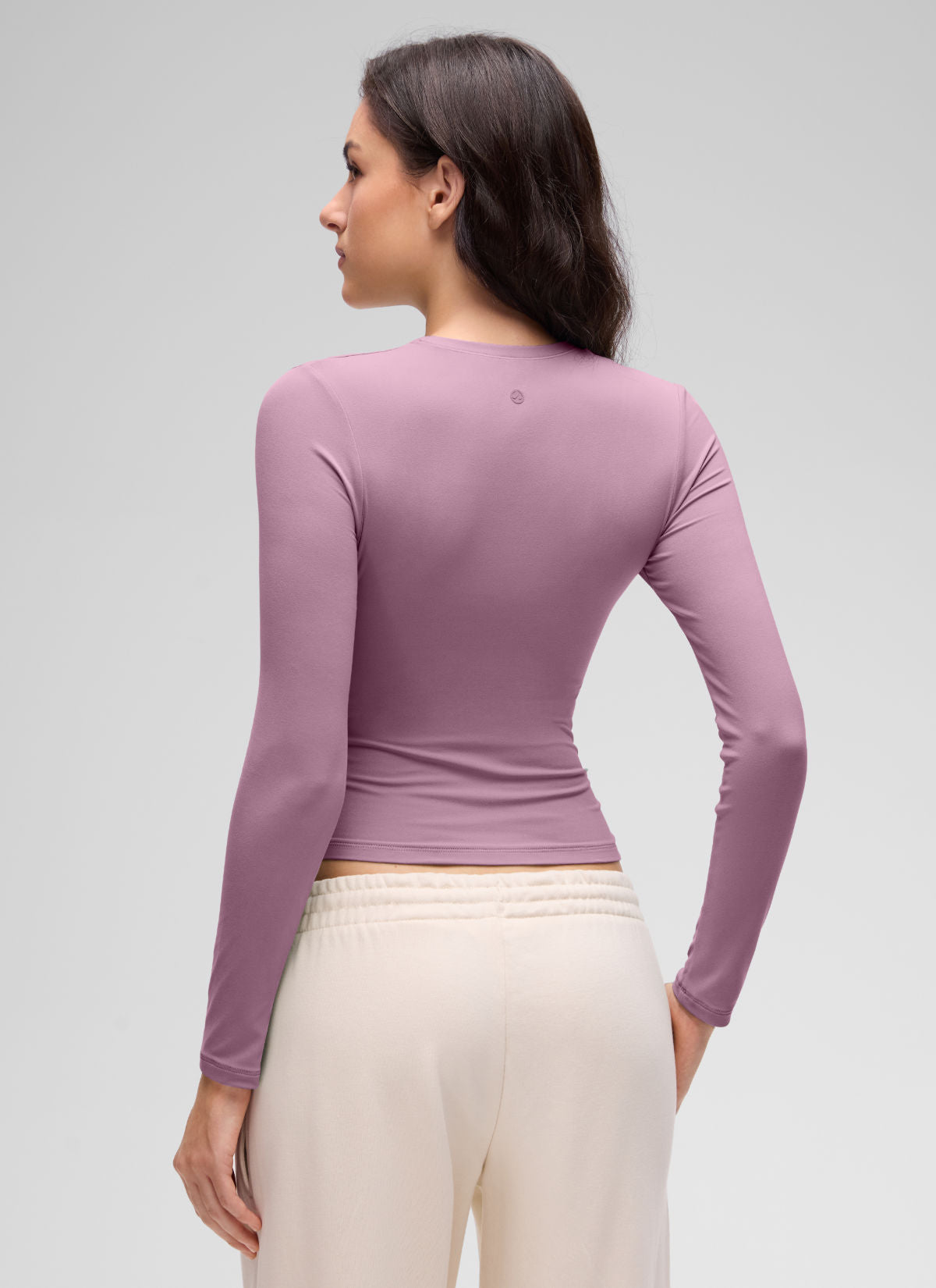 CRZ YOGA Women's Crew Neck Tight Fit Long Sleeve Shirts Casual Tee Light Lavender