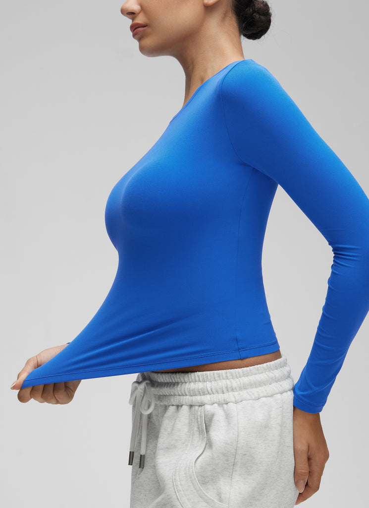 CRZ YOGA Women's Crew Neck Tight Fit Long Sleeve Shirts Casual Tee Hot Fudge Brown