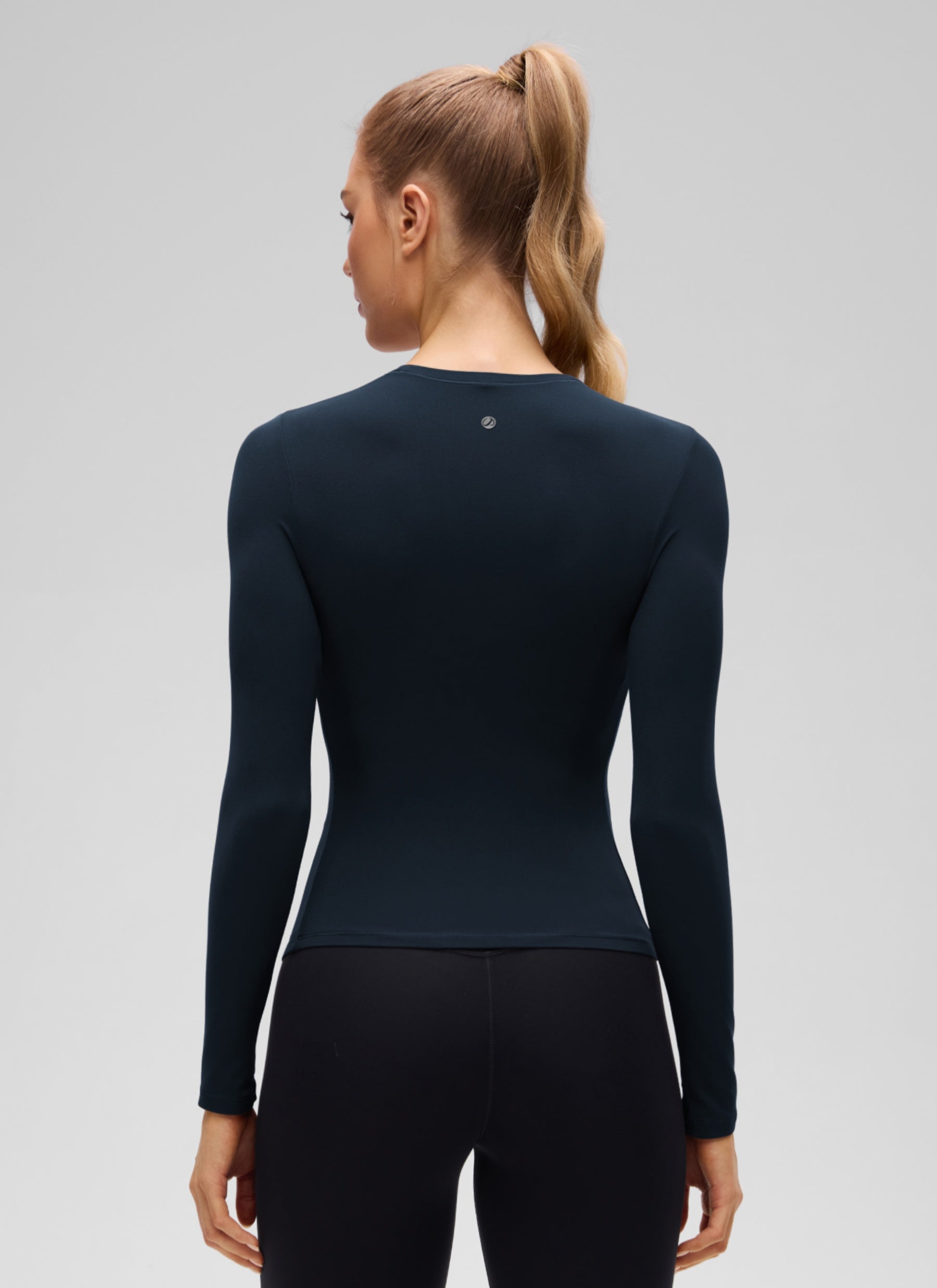 CRZ YOGA Women's Crew Neck Tight Fit Long Sleeve Shirts Casual Tee True Navy