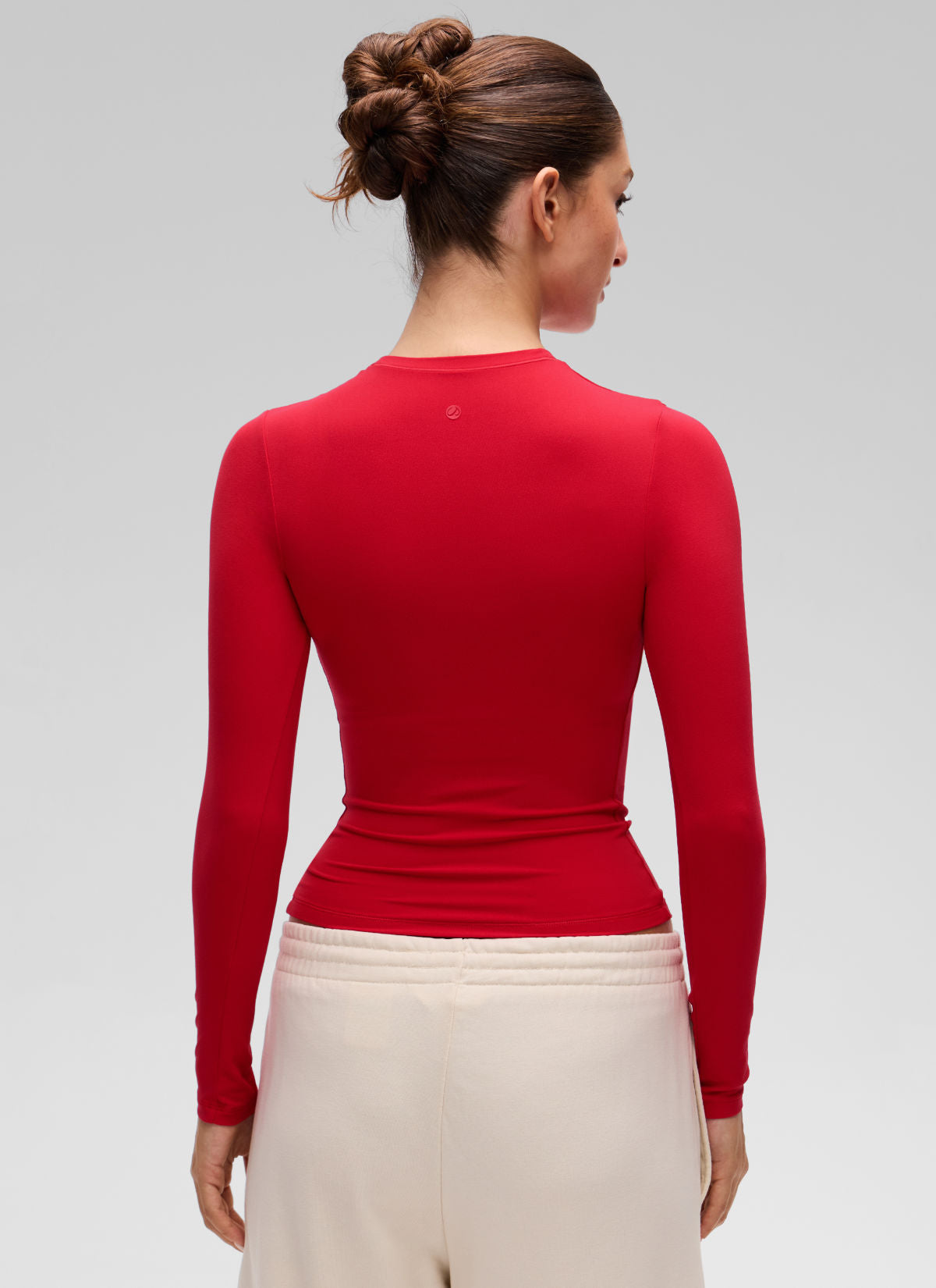 CRZ YOGA Women's Crew Neck Tight Fit Long Sleeve Shirts Casual Tee Red Chili