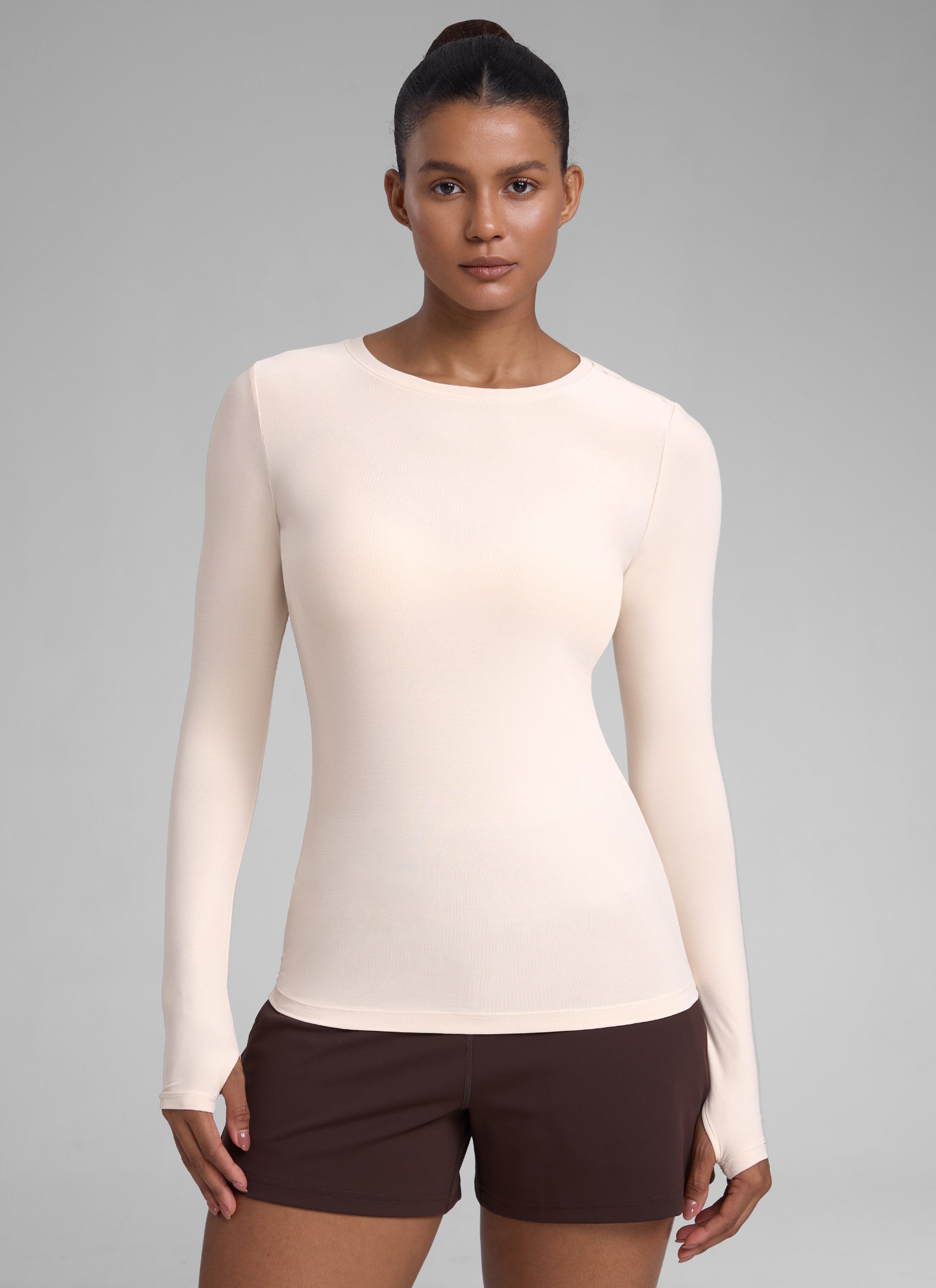 CRZYOGA Women's Cloudweight Workout Crewneck Long Sleeve Thumb Hole True Navy