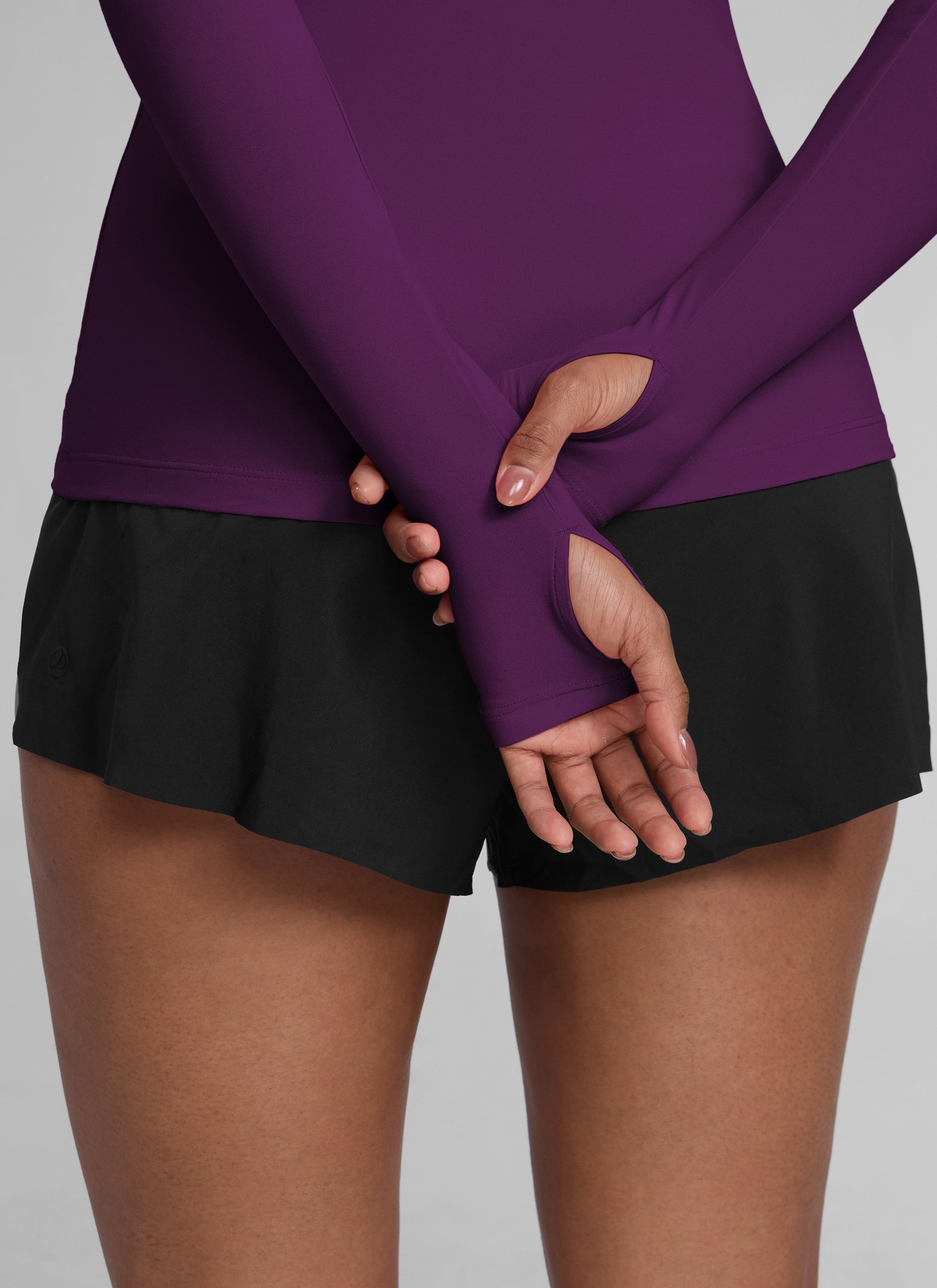 CRZYOGA Women's Cloudweight Workout Crewneck Long Sleeve Thumb Hole Plum Magenta