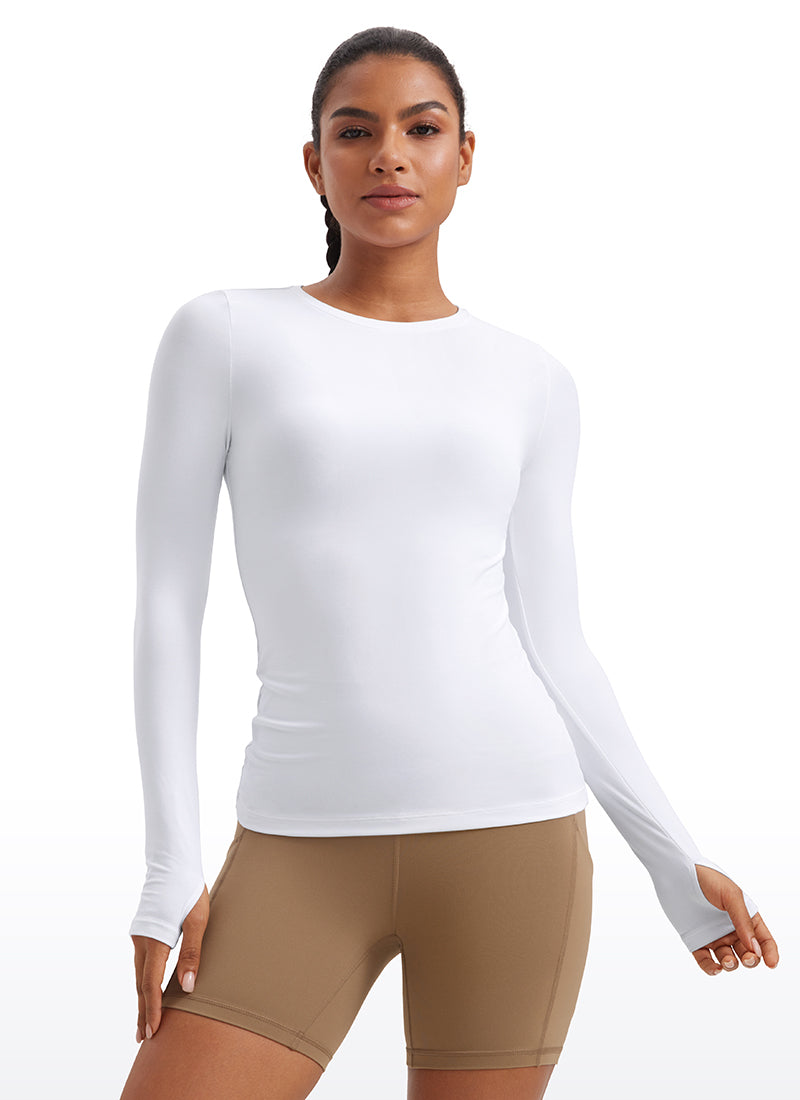 CRZYOGA Women's Cloudweight Workout Crewneck Long Sleeve Thumb Hole Black