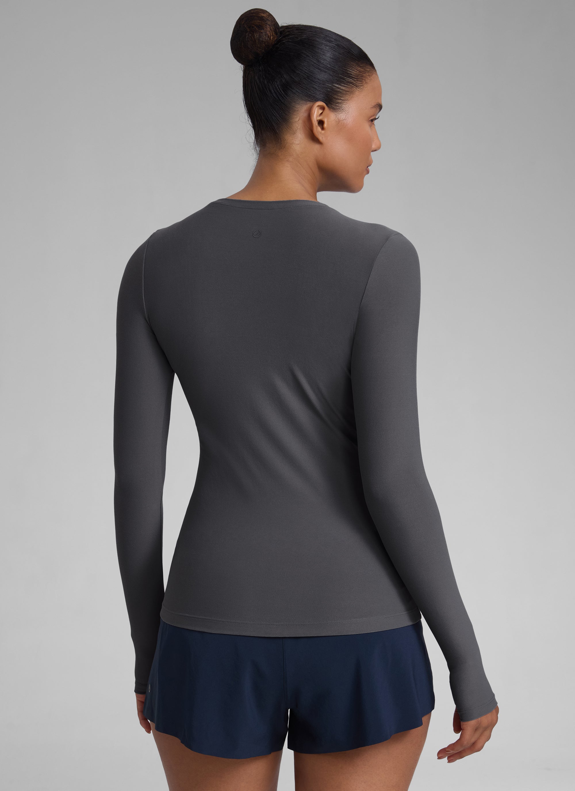 CRZYOGA Women's Cloudweight Workout Crewneck Long Sleeve Thumb Hole True Navy