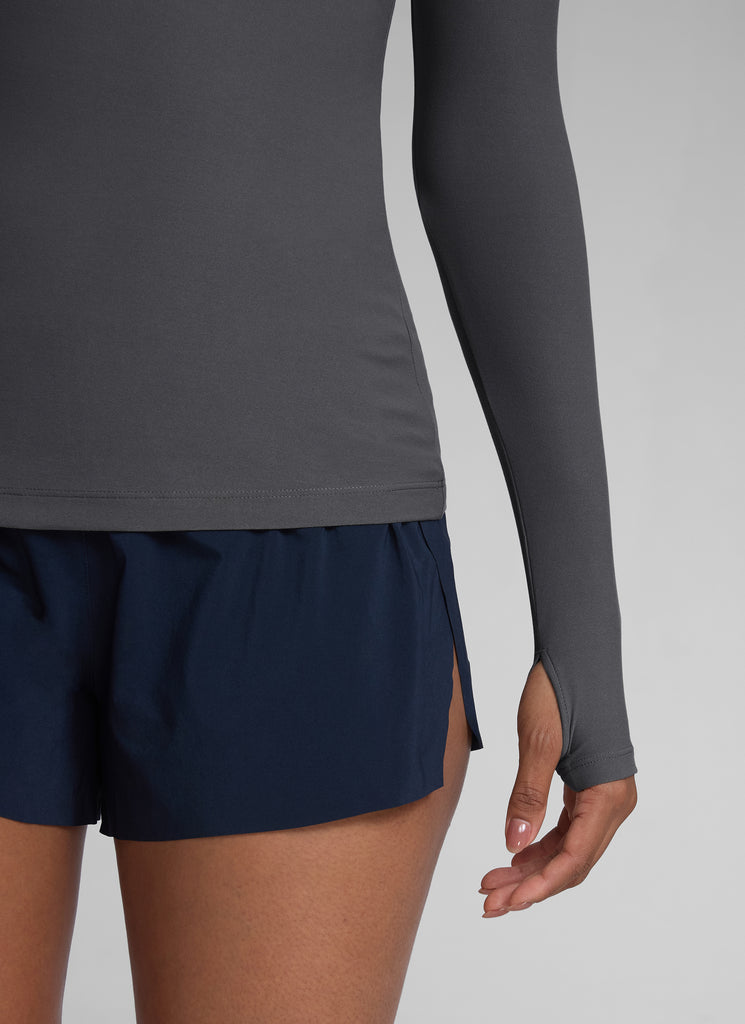 CRZYOGA Women's Cloudweight Workout Crewneck Long Sleeve Thumb Hole Hot Fudge Brown