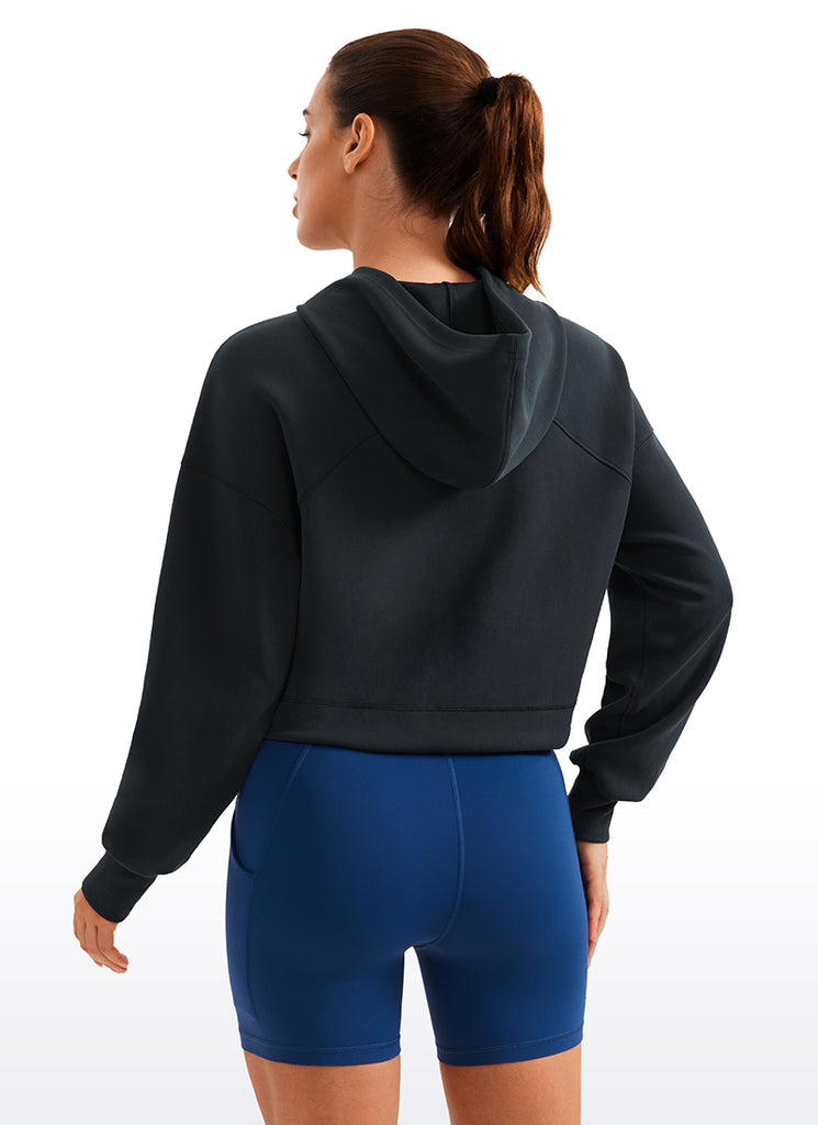 CRZ YOGA Women SoftAura Cropped Pullover Hoodis Long Sleeve Black