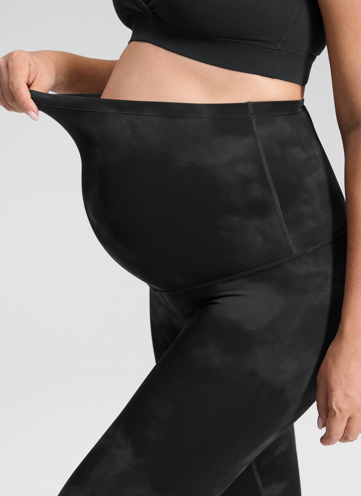 CRZ YOGA Women's Maternity Leggings Super High Rise Butterluxe 25'' Black Tie Dye Flowers