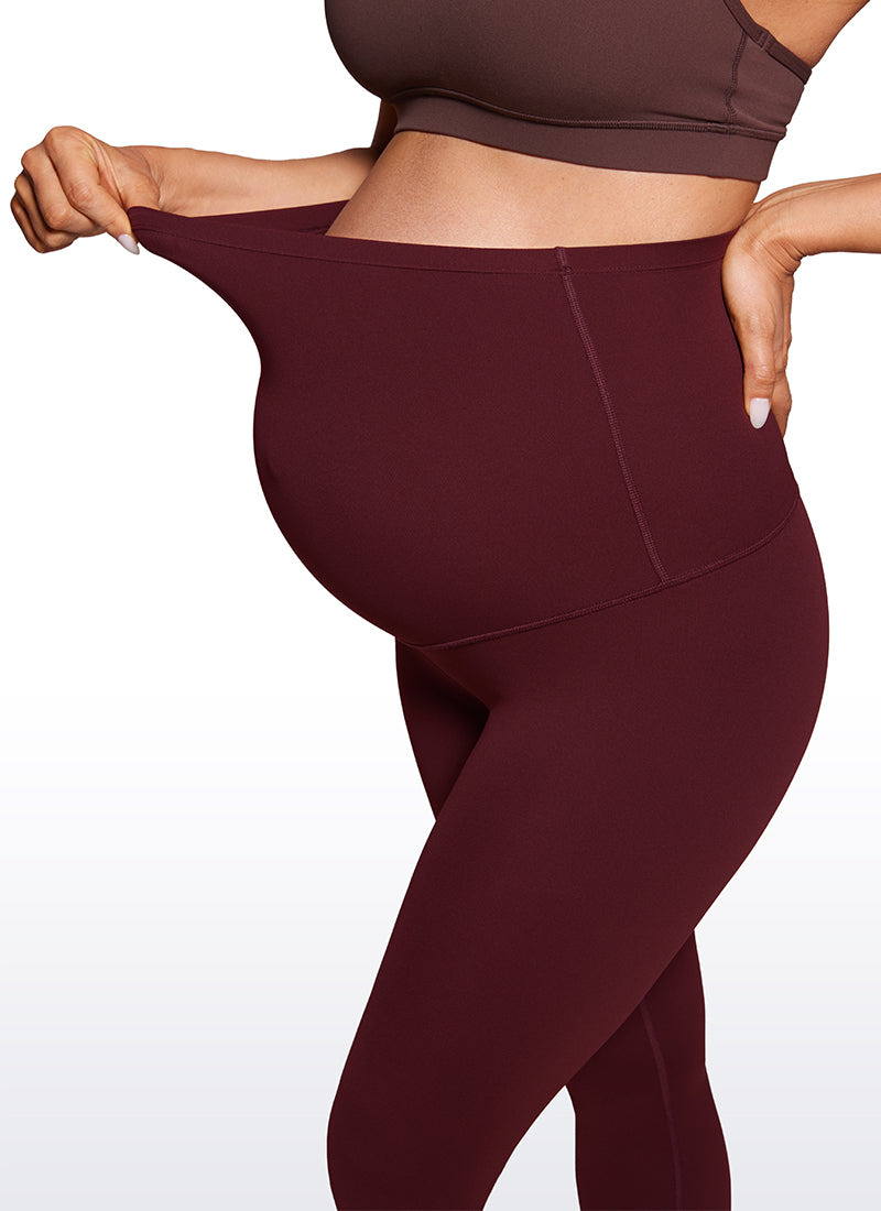 CRZ YOGA Women's Maternity Leggings Super High Rise Butterluxe 21'' Red Merlot