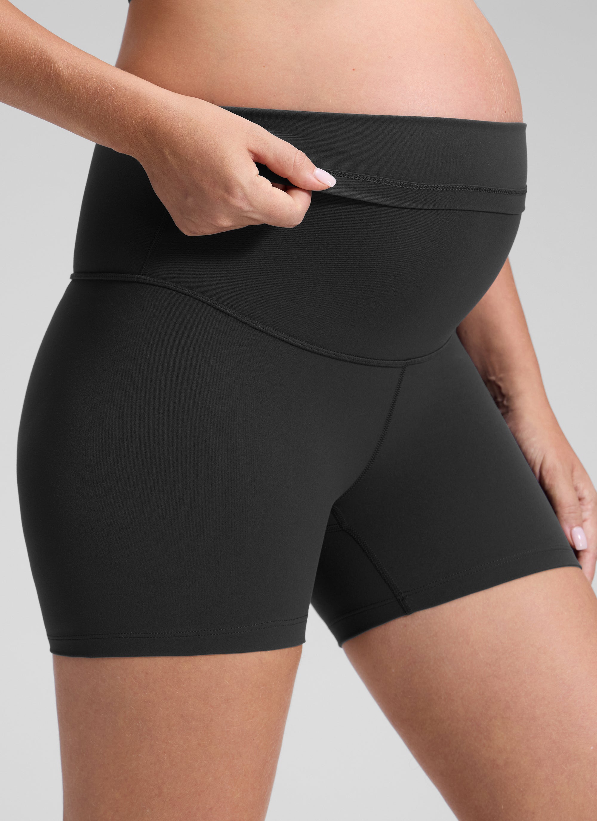 CRZ YOGA Women's Maternity Biker Shorts Super High Rise Butterluxe 4'' Black