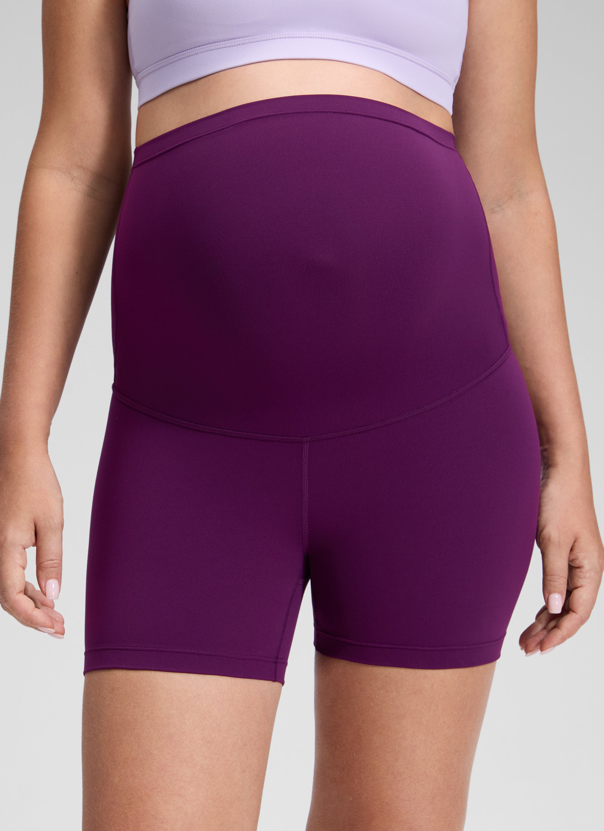 CRZ YOGA Women's Maternity Biker Shorts Super High Rise Butterluxe 4'' Plum Magenta