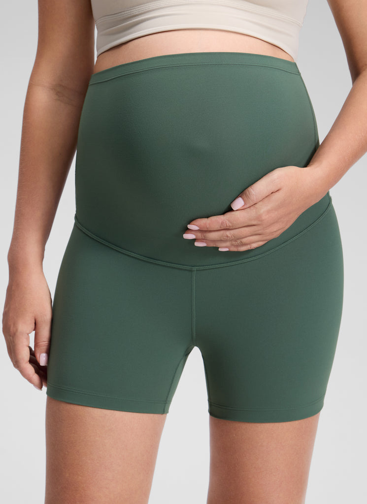 CRZ YOGA Women's Maternity Biker Shorts Super High Rise Butterluxe 4'' Dark Forest Green