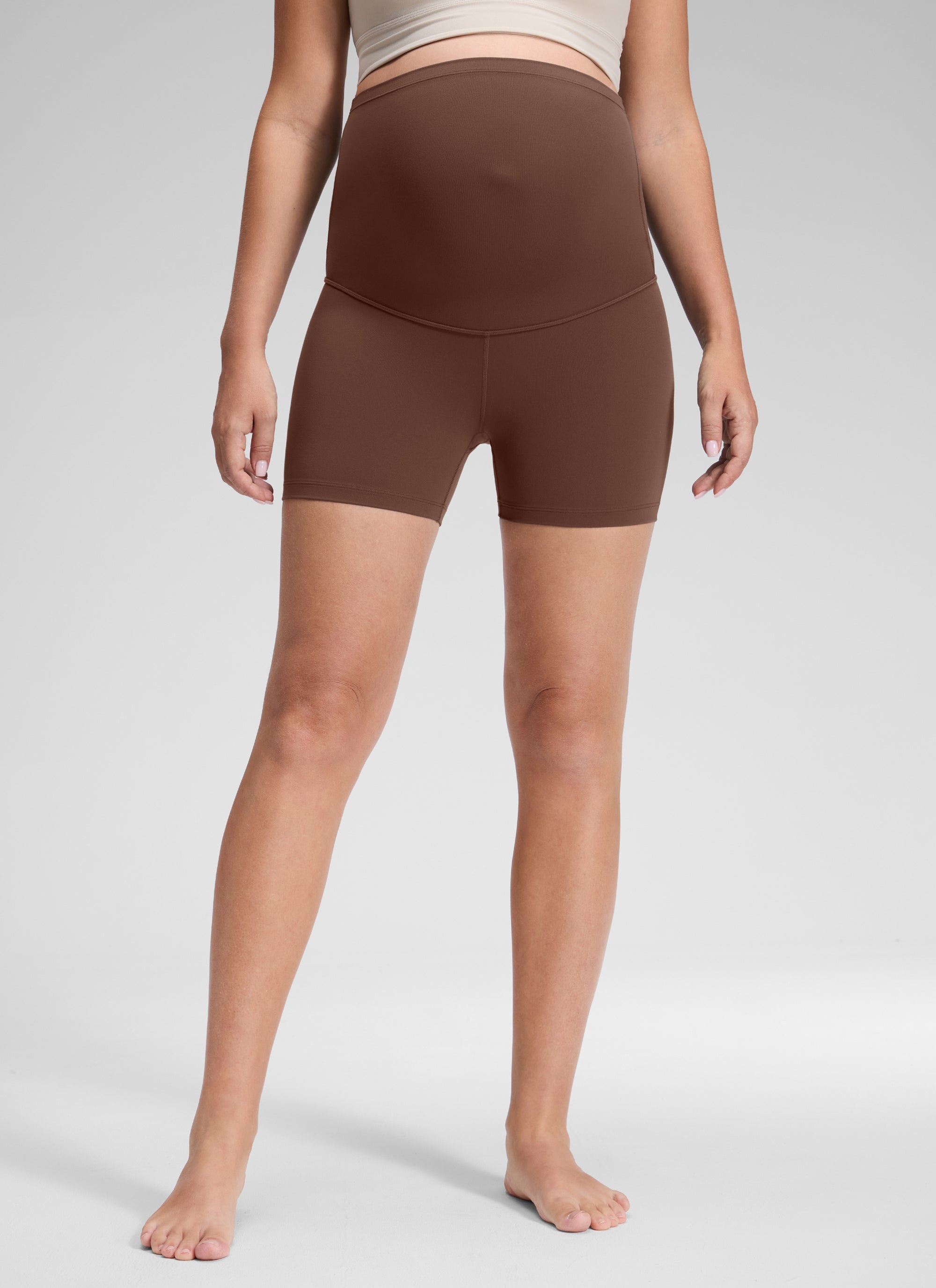 CRZ YOGA Women's Maternity Biker Shorts Super High Rise Butterluxe 4'' Coffee Brown