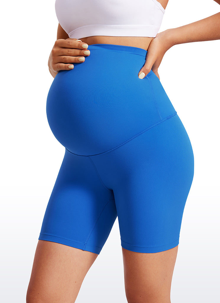 CRZ YOGA Women's Maternity Biker Shorts Super High Rise Butterluxe 6'' Sparkle Blue