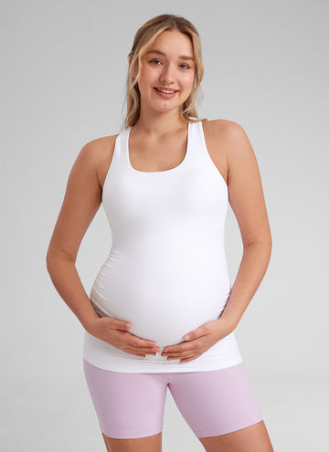 CRZ YOGA Women's Butterluxe Yoga Maternity Tank Top Racerback White