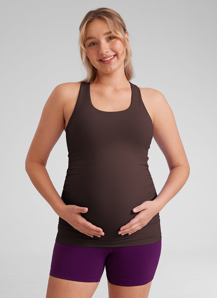 CRZ YOGA Women's Butterluxe Yoga Maternity Tank Top Racerback Hot Fudge Brown