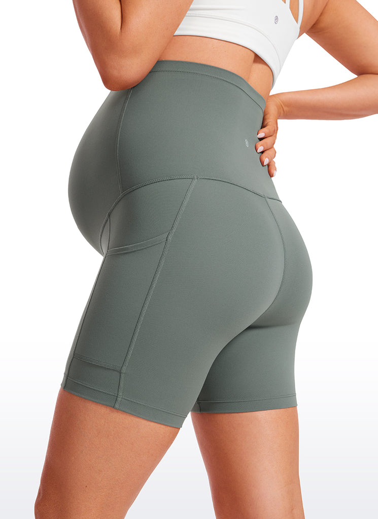 CRZ YOGA Women's Maternity Biker Shorts with Pockets Super High Rise Butterluxe 5'' Grey Sage