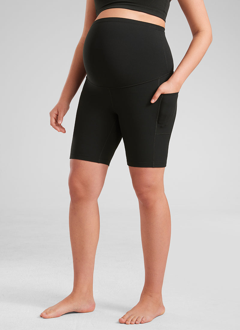 CRZ YOGA Women's Maternity Biker Shorts with Pockets Butterluxe 8'' Black