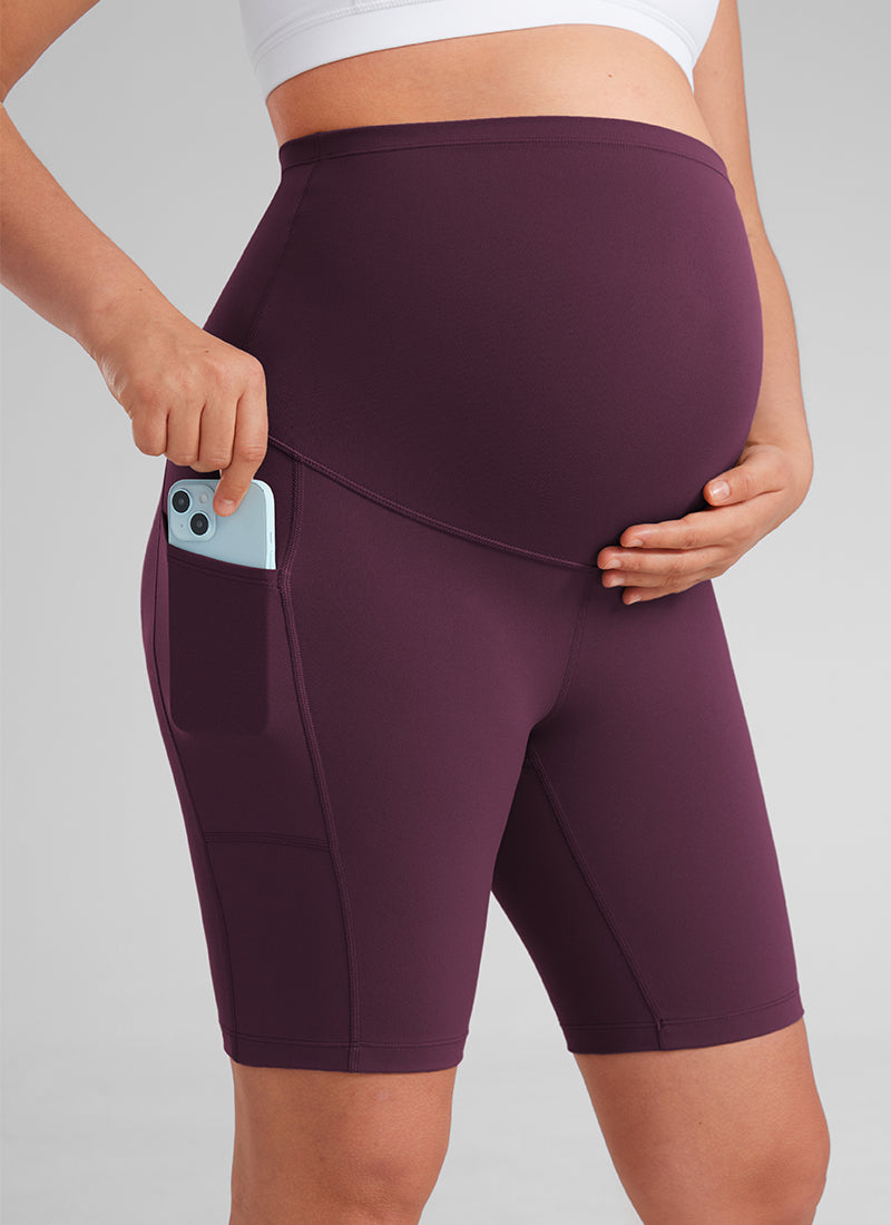 CRZ YOGA Women's Maternity Biker Shorts with Pockets Butterluxe 8'' Deep Purple