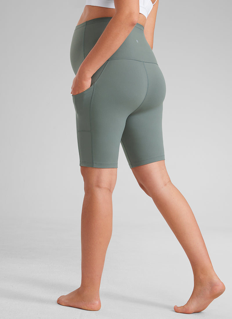 CRZ YOGA Women's Maternity Biker Shorts with Pockets Butterluxe 8'' Grey Sage