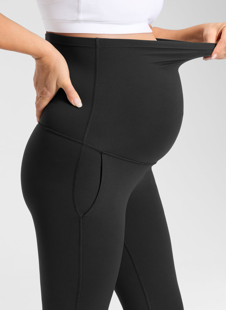 CRZ YOGA Women's Maternity Flare Leggings Pockets Butterluxe 31'' Black