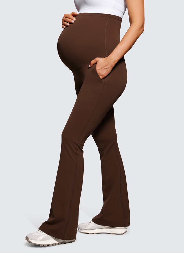 CRZ YOGA Women's Maternity Flare Leggings Pockets Butterluxe 31'' Red Merlot