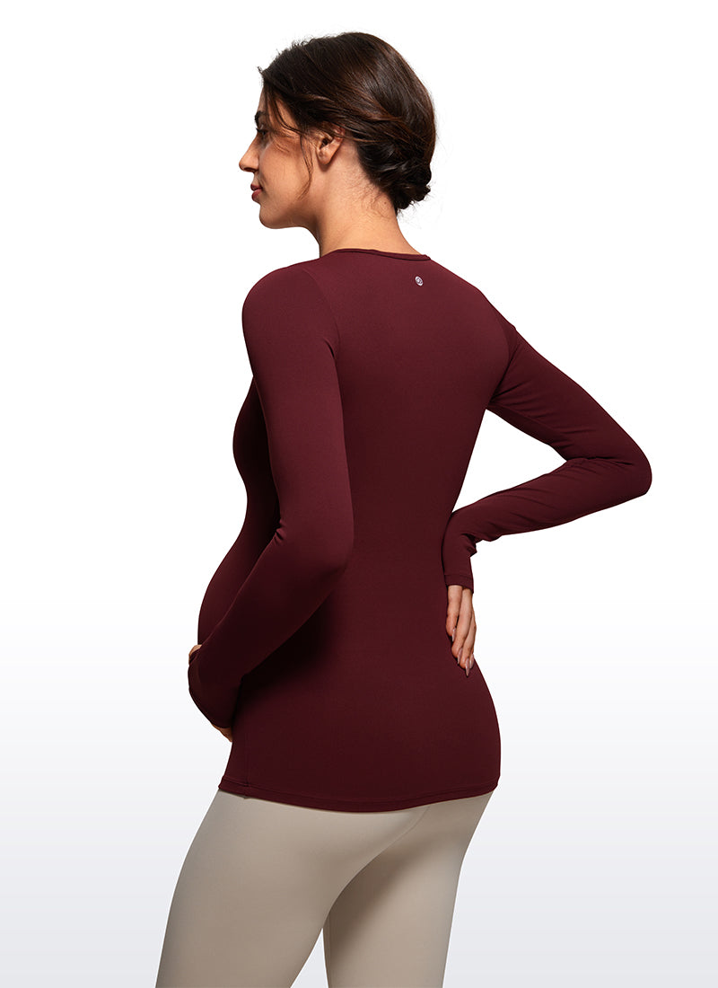 CRZ YOGA Women Butterluxe Long Sleeve Maternity Crewneck Pregnancy Top Taupe