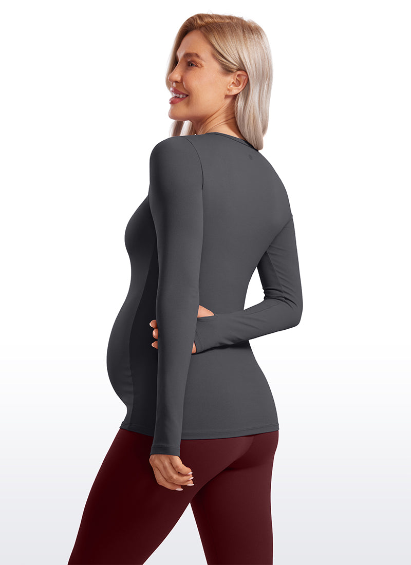 CRZ YOGA Women Butterluxe Long Sleeve Maternity Crewneck Pregnancy Top Taupe
