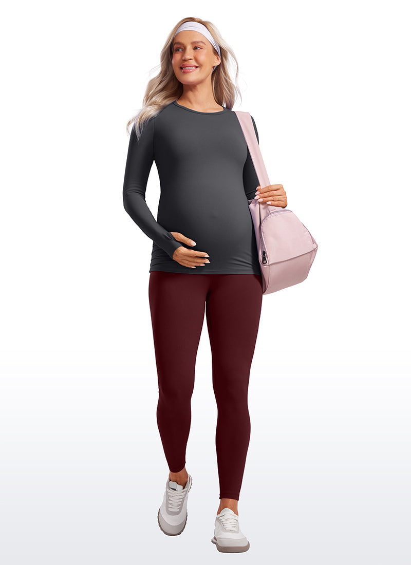CRZ YOGA Women Butterluxe Long Sleeve Maternity Crewneck Pregnancy Top Mysterious Grey