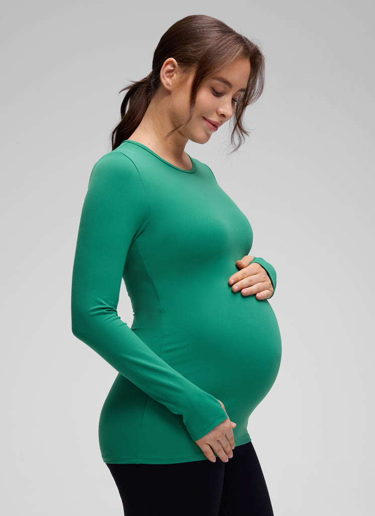 CRZ YOGA Women Butterluxe Long Sleeve Maternity Crewneck Pregnancy Top Lava Brown