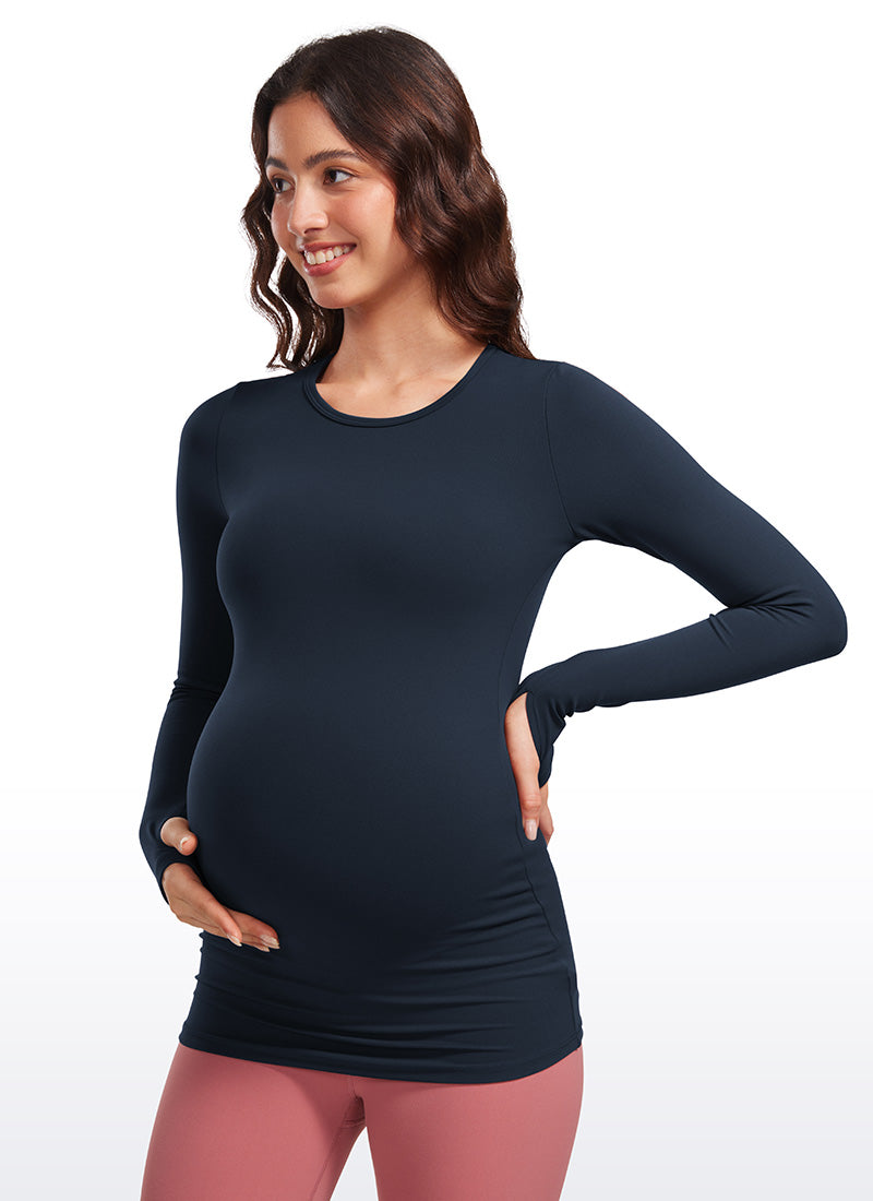 CRZ YOGA Women Butterluxe Long Sleeve Maternity Crewneck Pregnancy Top Pink Peony