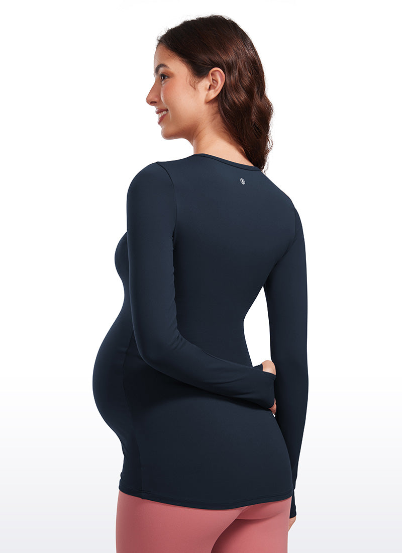 CRZ YOGA Women Butterluxe Long Sleeve Maternity Crewneck Pregnancy Top Pink Peony