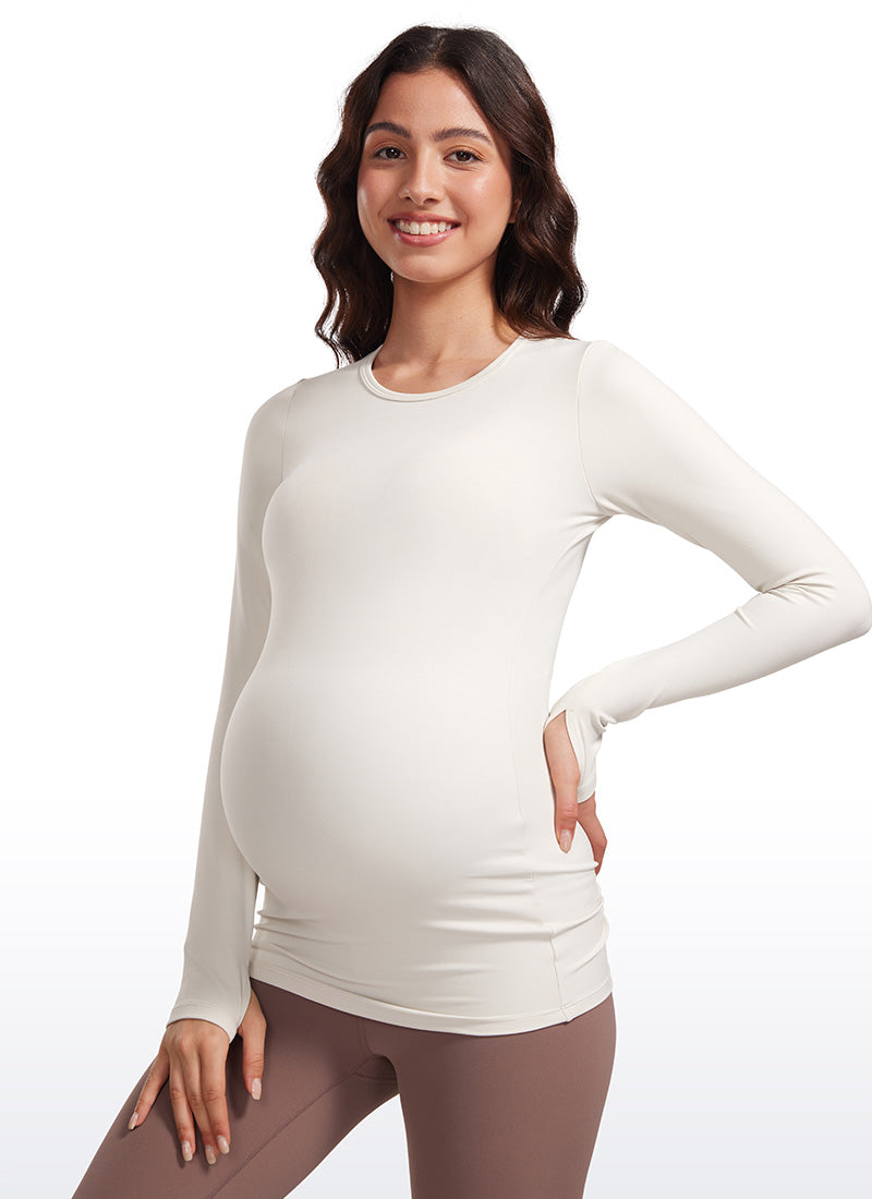 CRZ YOGA Women Butterluxe Long Sleeve Maternity Crewneck Pregnancy Top White