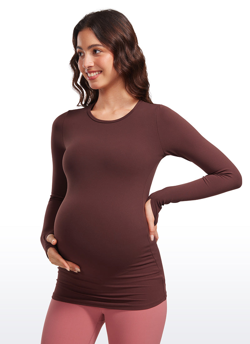 CRZ YOGA Women Butterluxe Long Sleeve Maternity Crewneck Pregnancy Top Taupe