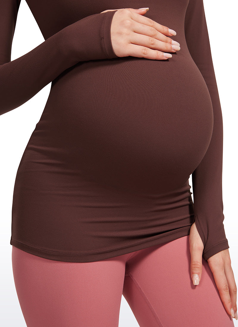 CRZ YOGA Women Butterluxe Long Sleeve Maternity Crewneck Pregnancy Top Taupe