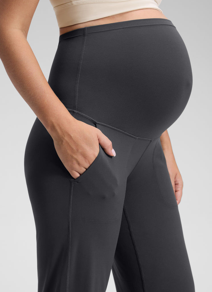 CRZ YOGA Women Butterluxe Maternity Wide Leg Pants with Pockets 31.5" Olive Green