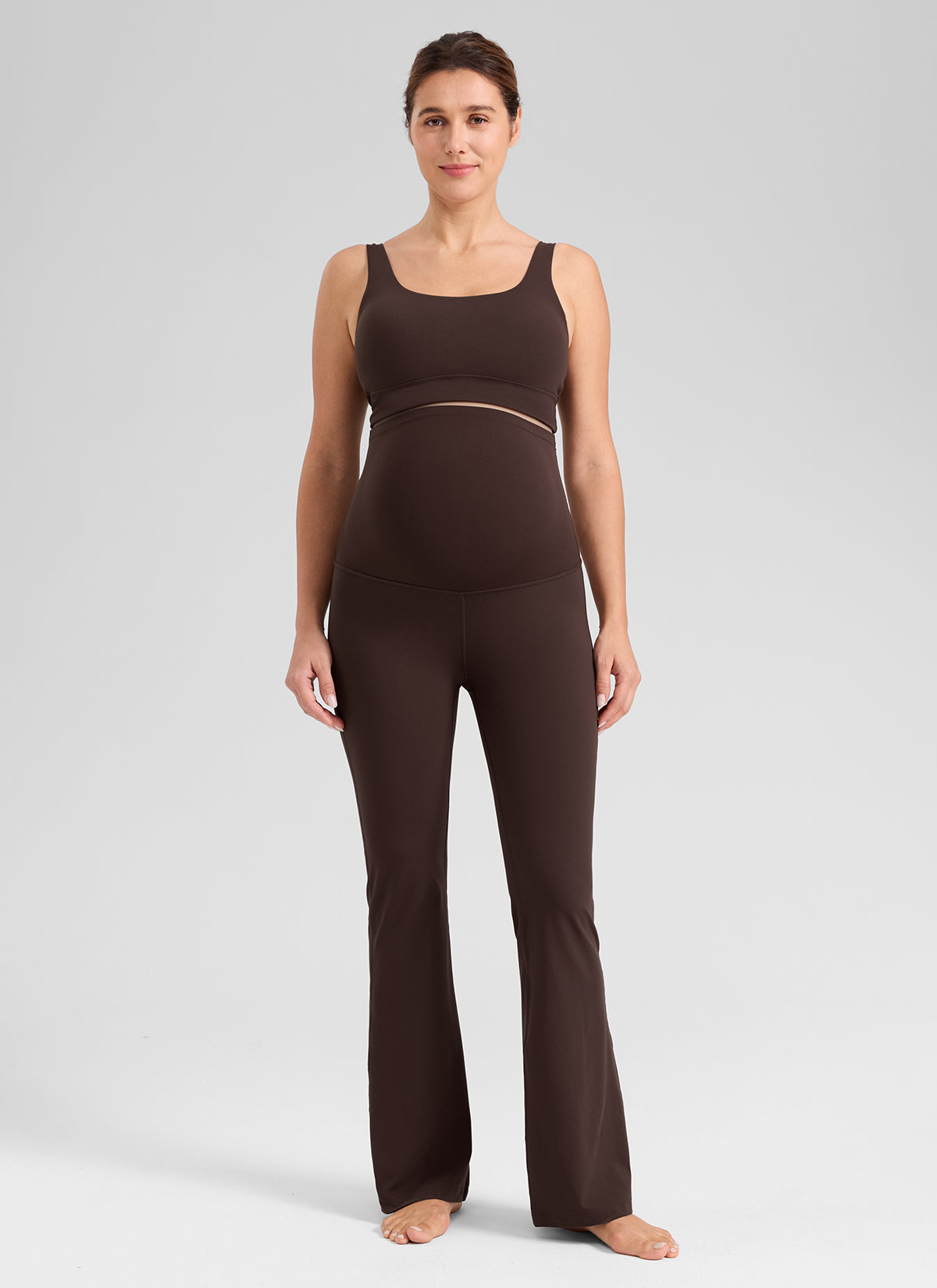 CRZ YOGA Women's Butterlift Maternity Super High Rise Flare Leg Legging Hot Fudge Brown