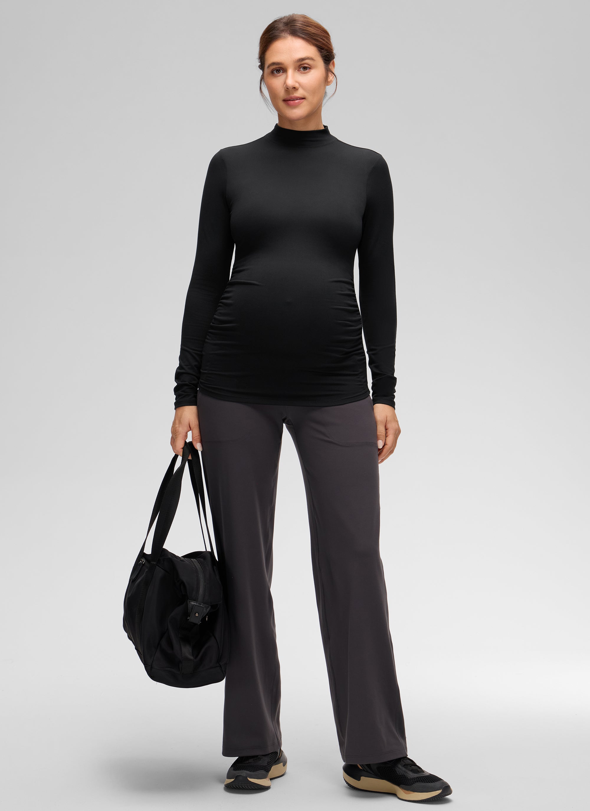 CRZ YOGA Women's Cloud Jersey Maternity Casual Mock Neck Ruched Shirt Black